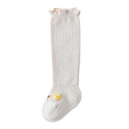 Baby Cartoon Design Coral Fleece Wooden Ear Thickened Long Tube Socks