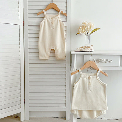 Summer Baby Kids Waffle Grid Sleeveless Vest And Bloomers Sets And