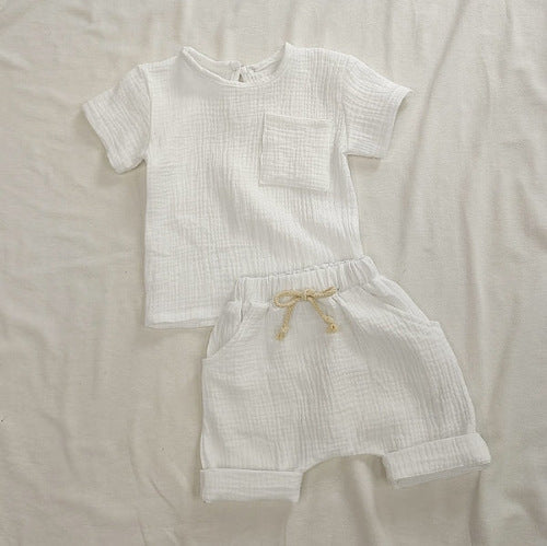 Summer New Arrival Baby Kids Short Sleeves Solid Color T-Shirt And