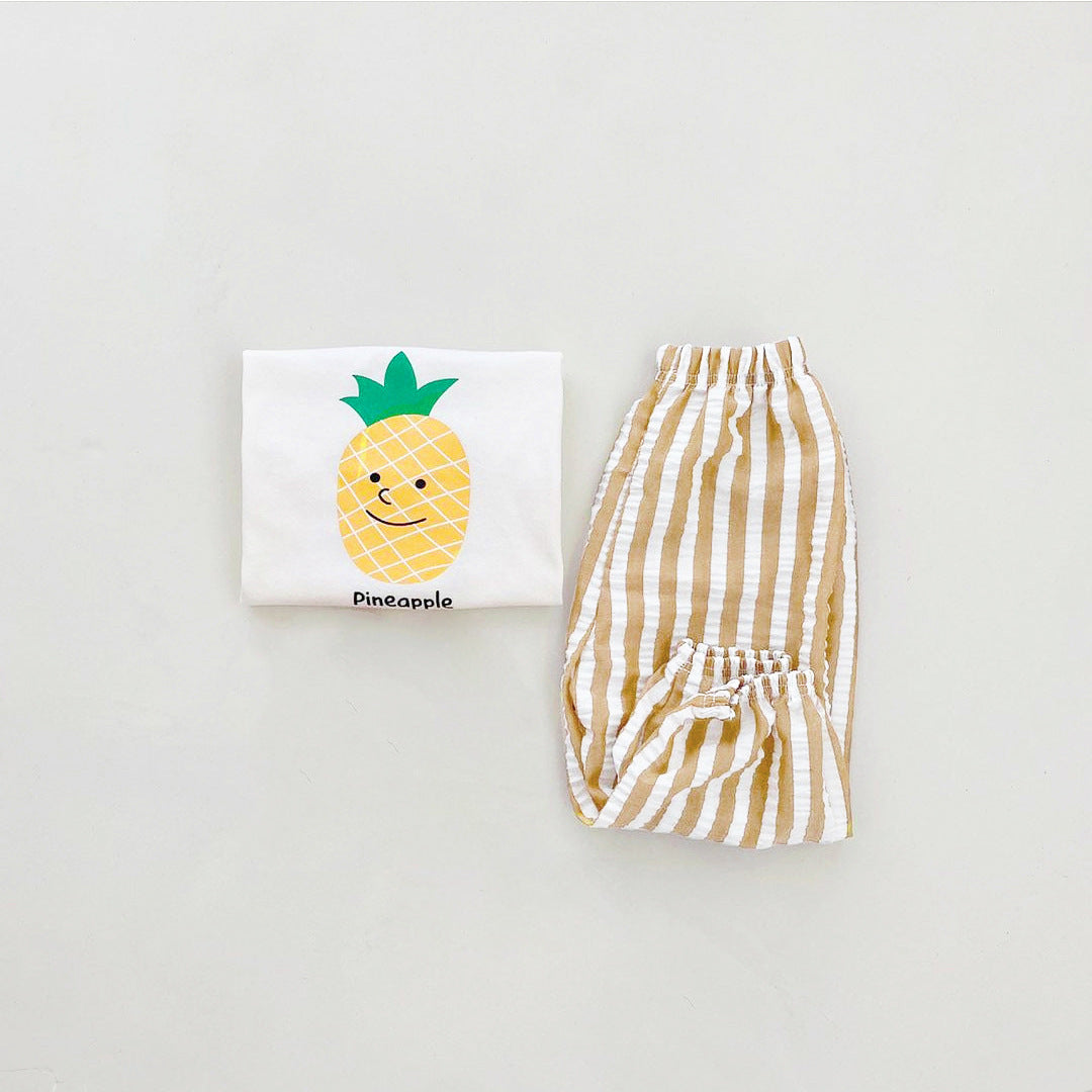 Baby Unisex Fruit Pattern Vest & Striped Pants Sets