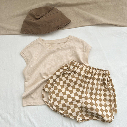 Checkerboard Print Pattern Comfy Shorts