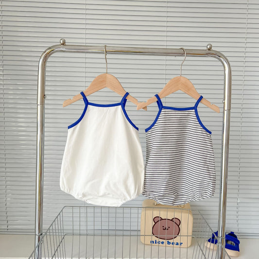 Baby Cartoon Print Neck Color Matching Design Sling Onesies
