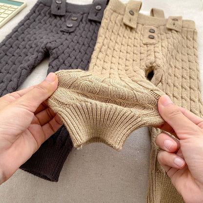 Baby Kids Unisex Long Sleeves Striped Knitted Sweater and Overalls