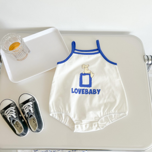 Baby Cartoon Print Neck Color Matching Design Sling Onesies
