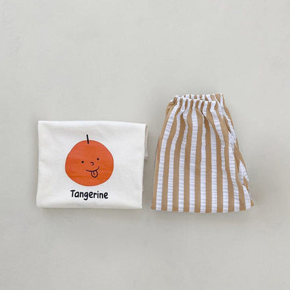 Baby Unisex Fruit Pattern Vest & Striped Pants Sets