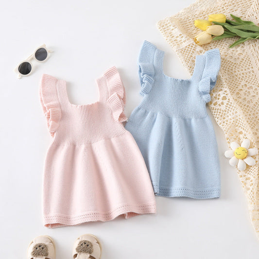 Arrival Summer Baby Kids Girls Plain Simple Solid Color Fly Sleeves