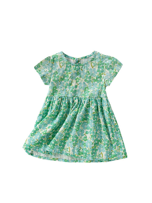 Summer New Design Girls’ Oil Painting Flowers Pattern Short Sleeves