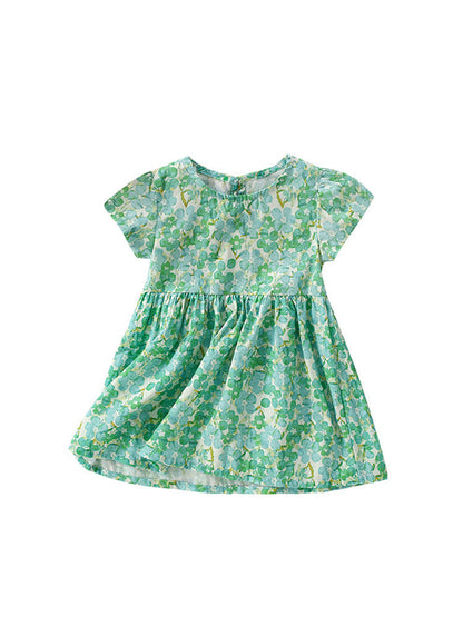 Summer New Design Girls’ Oil Painting Flowers Pattern Short Sleeves