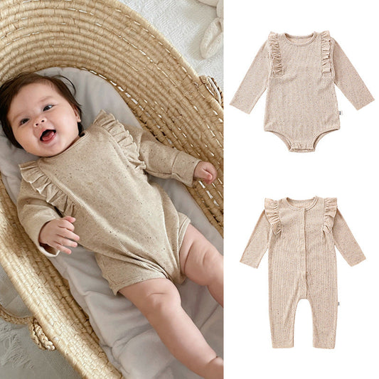 Autumn Hot Selling Baby Unisex Tiny Dots Pattern Long Sleeves Onesies