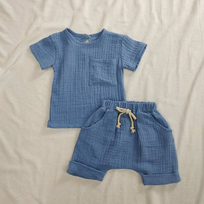 Summer New Arrival Baby Kids Short Sleeves Solid Color T-Shirt And