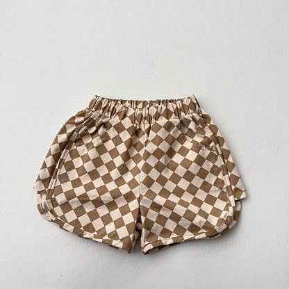 Checkerboard Print Pattern Comfy Shorts