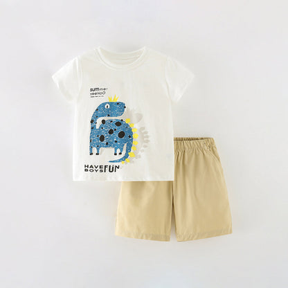 Baby Boy Cartoon Print Pattern Crewneck Summer Sets