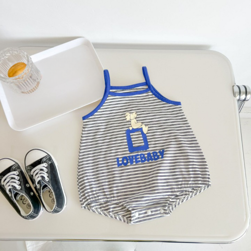 Baby Cartoon Print Neck Color Matching Design Sling Onesies