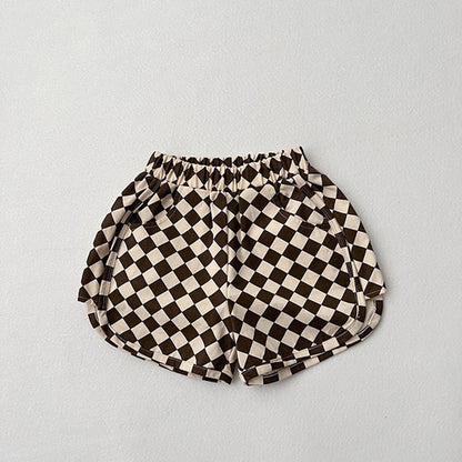 Checkerboard Print Pattern Comfy Shorts