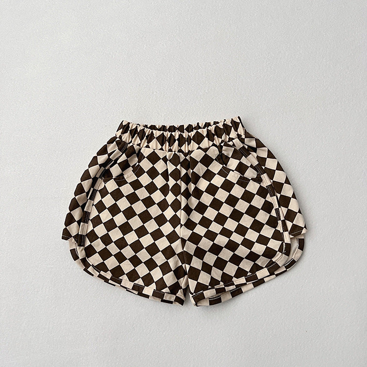 Checkerboard Print Pattern Comfy Shorts