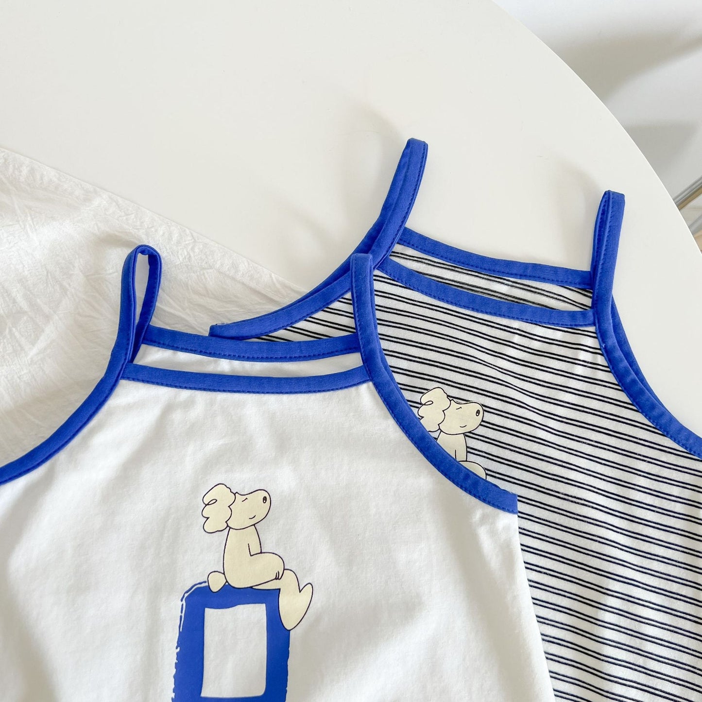 Baby Cartoon Print Neck Color Matching Design Sling Onesies