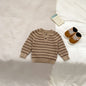 Baby Kids Unisex Long Sleeves Striped Knitted Sweater and Overalls