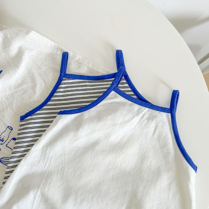 Baby Cartoon Print Neck Color Matching Design Sling Onesies