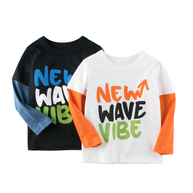Baby Boy Colorful Slogan Print False Design Long-Sleeved Shirt