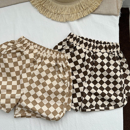 Checkerboard Print Pattern Comfy Shorts