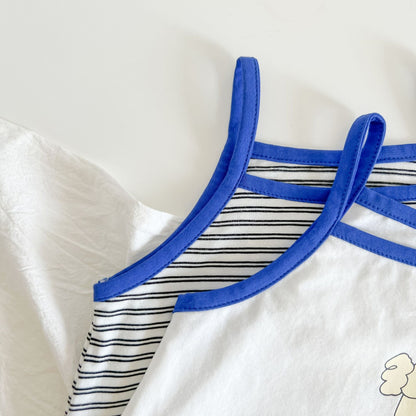 Baby Cartoon Print Neck Color Matching Design Sling Onesies