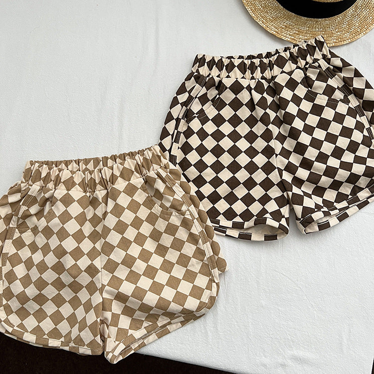 Checkerboard Print Pattern Comfy Shorts