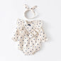 Baby Girls Heart Print With Headband Long-Sleeved Onesies