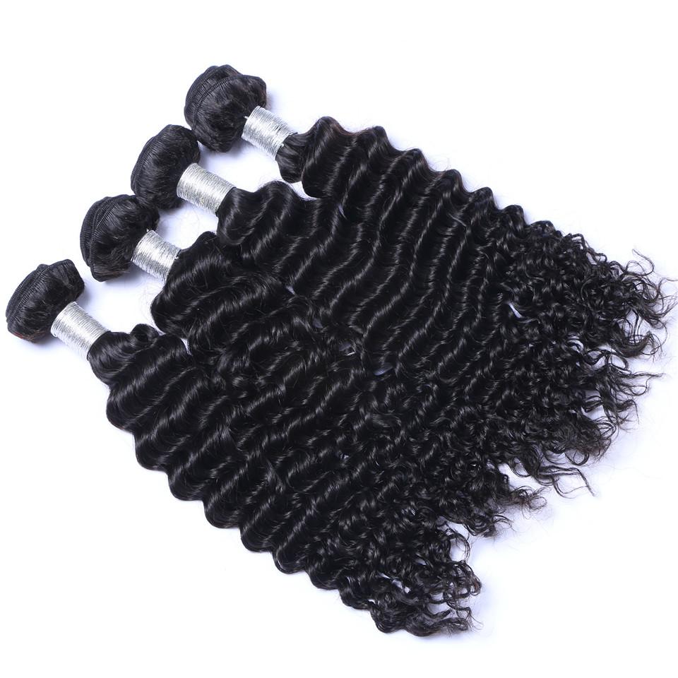 Brazilian Deep Wave Curly Hair 3 Bundles with Closure Free Middle 3
