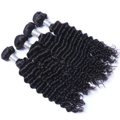 Brazilian Deep Wave Curly Hair 3 Bundles with Closure Free Middle 3