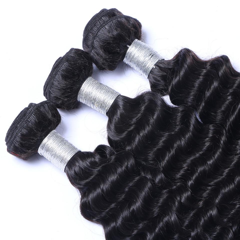 Brazilian Deep Wave Curly Hair 3 Bundles with Closure Free Middle 3