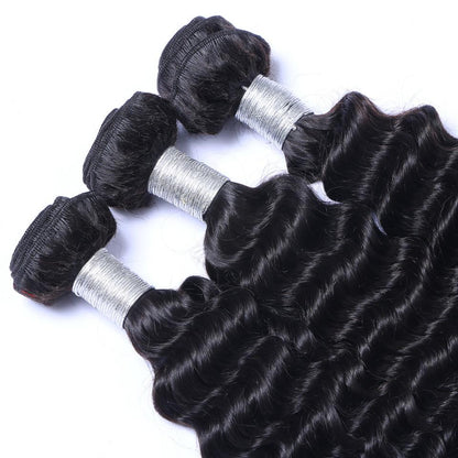 Brazilian Deep Wave Curly Hair 3 Bundles with Closure Free Middle 3
