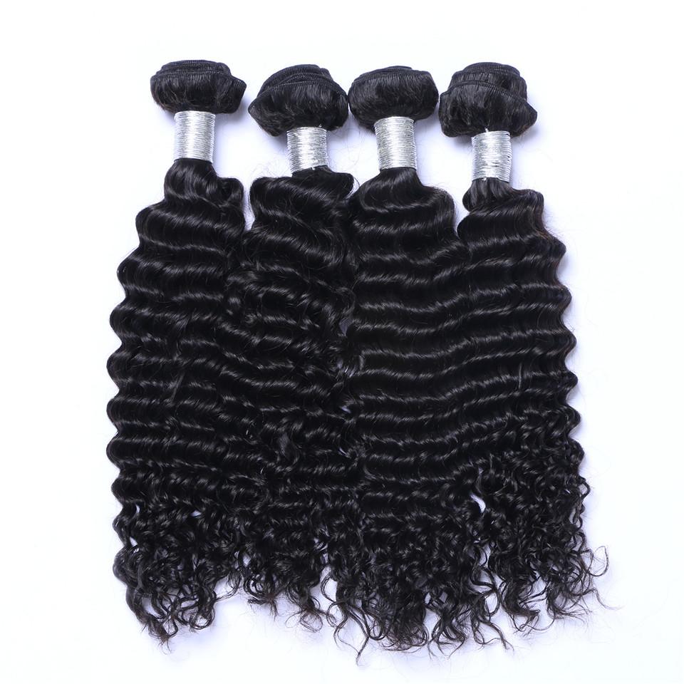 Brazilian Deep Wave Curly Hair 3 Bundles with Closure Free Middle 3