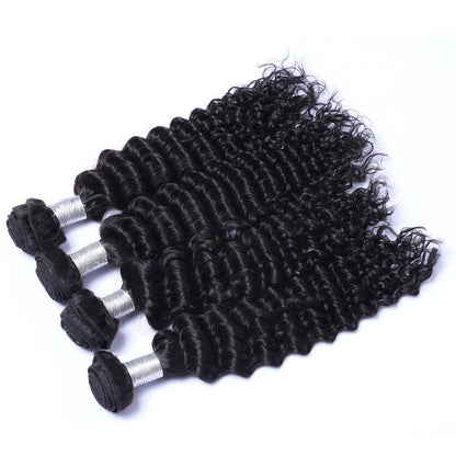 Brazilian Deep Wave Curly Hair 3 Bundles with Closure Free Middle 3