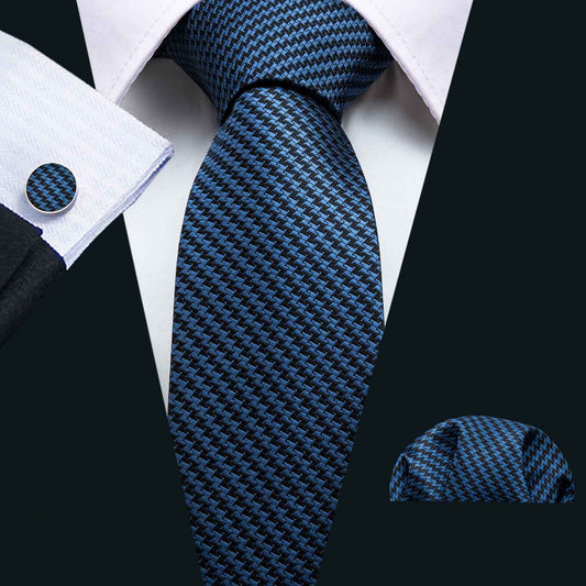 US Warehouse Silk Tie Blue black Luxury Tie Gift Set Classic Tie for
