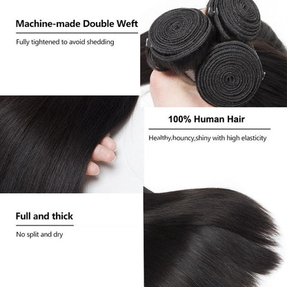 Indian Straight Virgin Hair Bundles With Frontal HD Transparent Lace