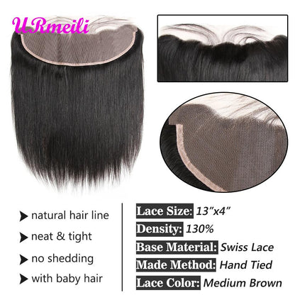 Indian Straight Virgin Hair Bundles With Frontal HD Transparent Lace