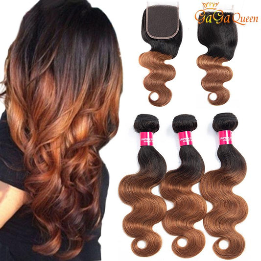 3 Bundles 1b/30 Brazilian Body Wave Virgin Hair Bundle With Closure