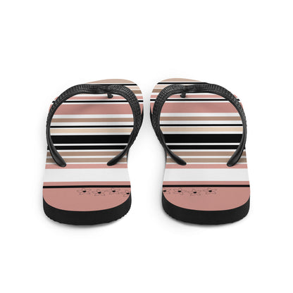 Striped Beige Black & Cream Flower Detail Flip Flops. Beach Shoes