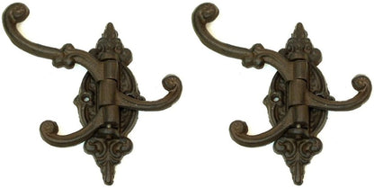 Cast Iron Swivel Wall Hook Bracket with 3 Hooks - Set of 2, 5.75"