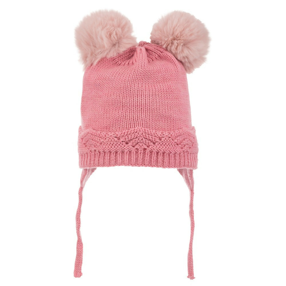 Infant & Toddler Knitted Winter Beanie with Pompom "Ears" For Girls