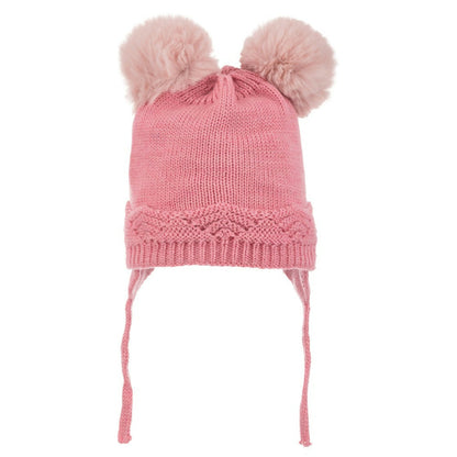 Infant & Toddler Knitted Winter Beanie with Pompom "Ears" For Girls