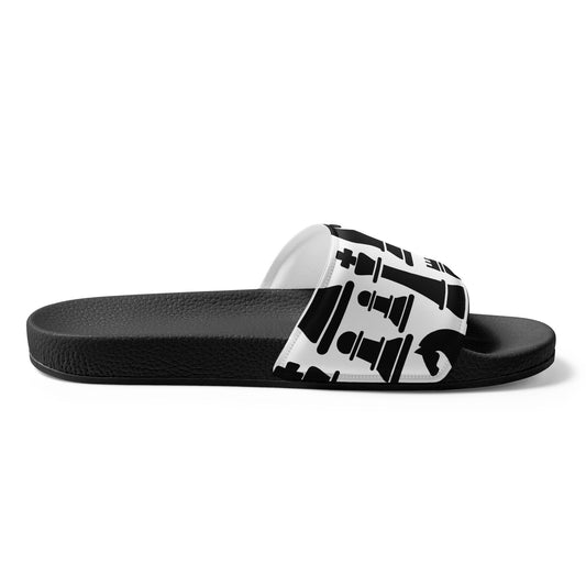 Women’s Slides Black and White Chess Print
